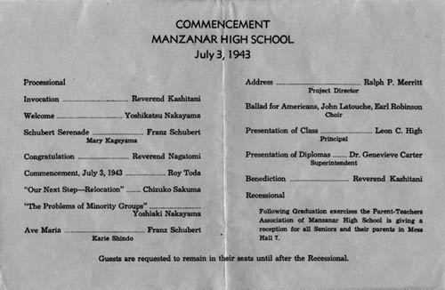 Manzanar High School 1943 Commencement program 
